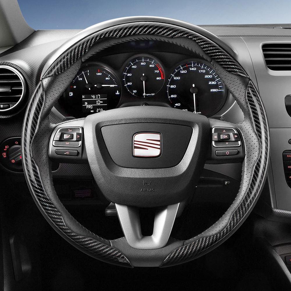 zkfan8 Suitable for Seat Carbon Fiber Texture Steering Wheel Cover with Segmented Quick-Release Design, Durable, for Models Such as Ibiza, Arona, Leon