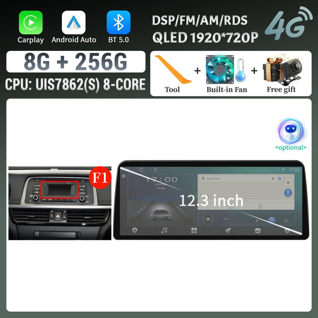 12,3-дюймовый Android 14 для KIA K5 Optima 2015 2016 2017 2018 2019 Автомагнитола Мультимедиа Навигация GPS Carplay Стерео Сенсорный экран