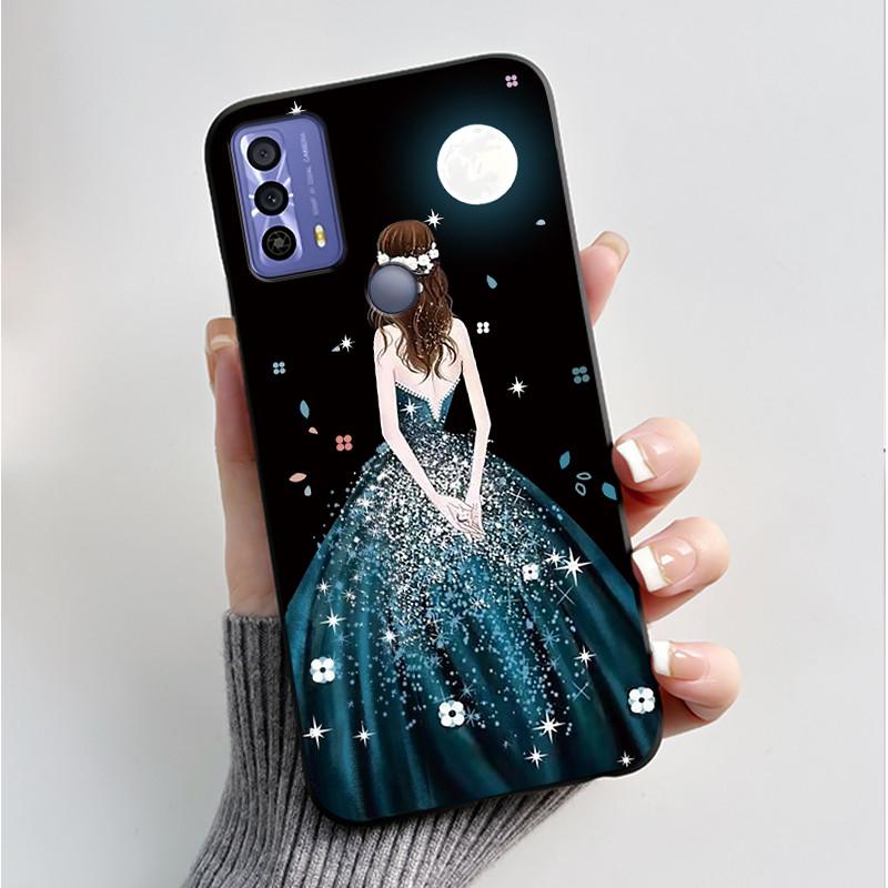 Printing Pattern Case For TCL 20B (6159K) Soft Silicone Black Shell Cover Cute Flower Cartoon Casing