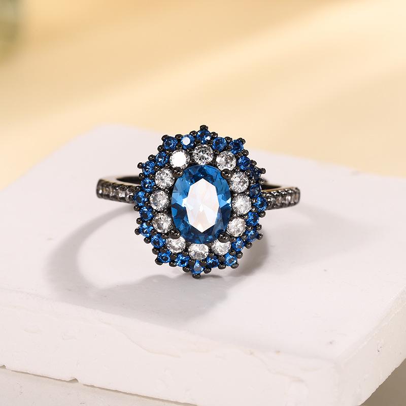 Ювелирные изделия Медное основание Позолоченное Имитация Голубой Шпинели Овал Черное Золото Комплект Камень Героини 6 * 8