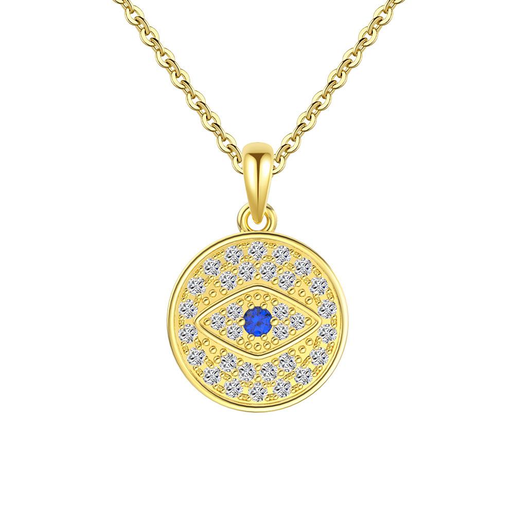2026 S925 Silver Fashion Simple European and American Geometric Round Pendant Necklace with Blue Eye