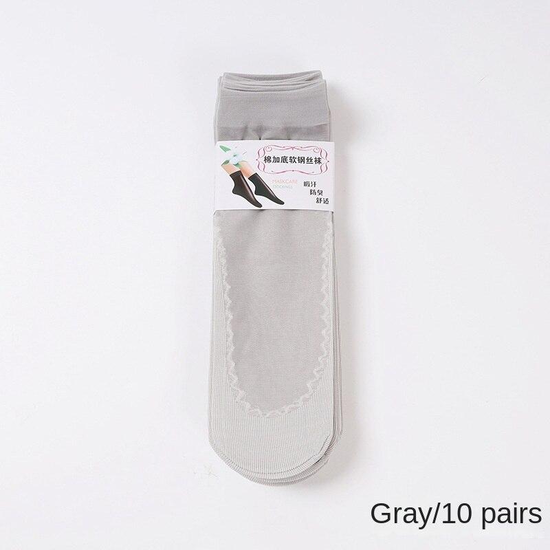 10 пар хлопковых бархатных женских коротких чулок, средних носков-трубочек, впитывающих пот, нескользящих шелковых носков с защитой от крючков
