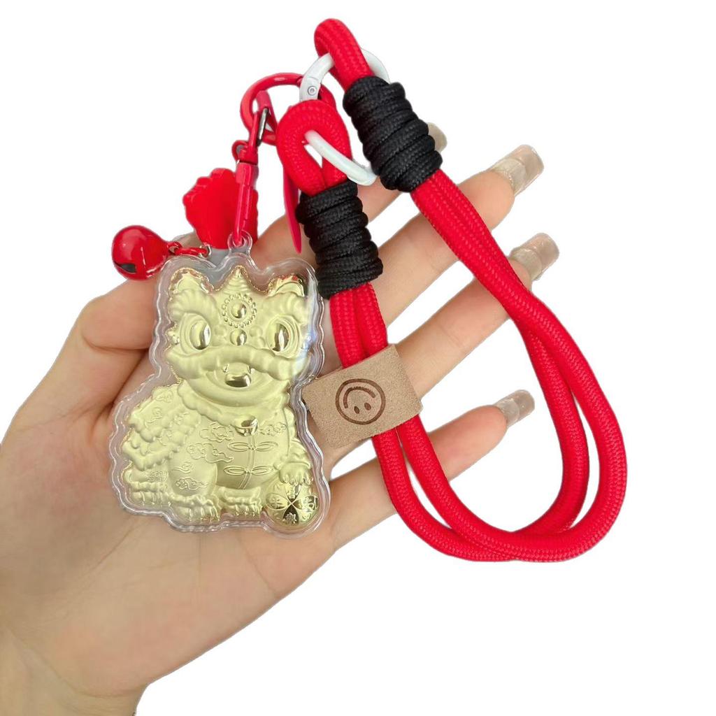Golden Chinese Lion Dance Keychain Charm