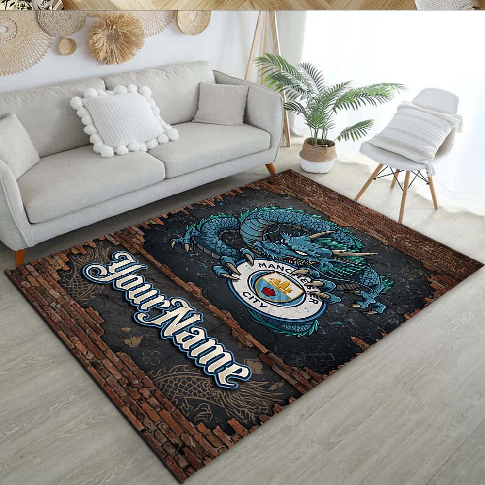 Manchester City Customize Text Floor Rug Office Rug Suitable for Playrooms Decorate room Living Rooms Game Room Anti-slip Rug Anime Office Decor