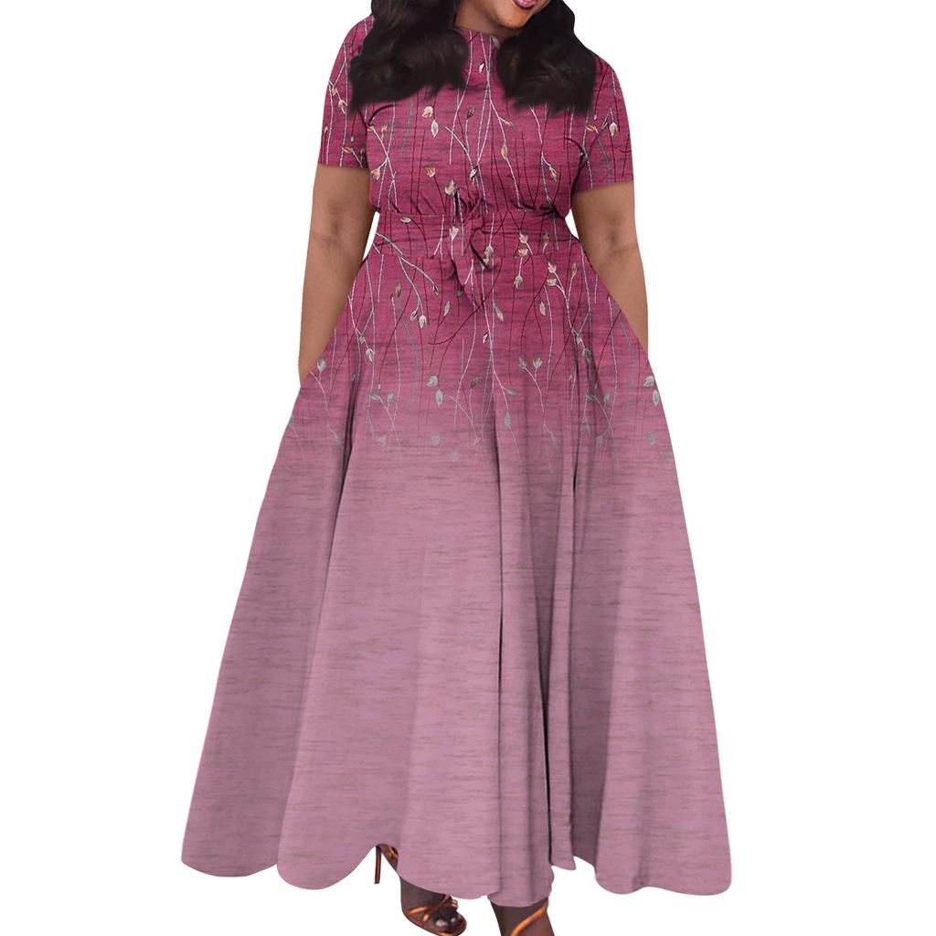 Женское повседневное модное свободное платье большого размера с принтом, круглым вырезом и короткими рукавами, карманными бретелями