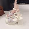 Coarse Heel with Sandals Women's Skirt New Summer Bow Temperament High Heel Sandals