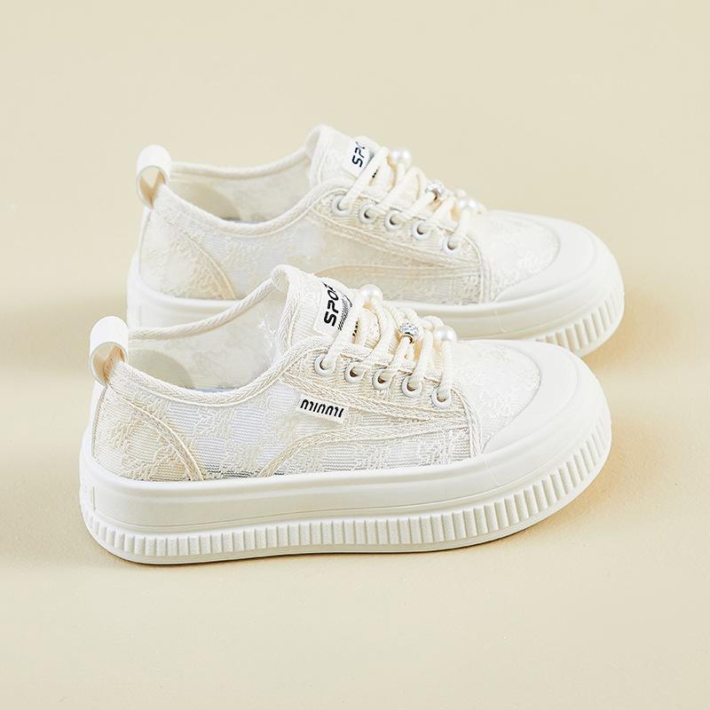 Новые летние белые туфли для студенток с толстой подошвой, усиленной сеткой, дышащие, повседневные, уличные