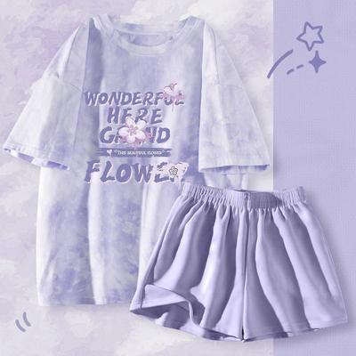 Пижама женская с коротким рукавом, тонкий мультяшный милый костюм-двойка, студенческая домашняя одежда, можно носить на улице