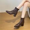 2025 осень и зима новые европейский и американский стиль острый носок толстый каблук темперамент короткие сапоги женские задняя молния высокий каблук тонкие сапоги мода