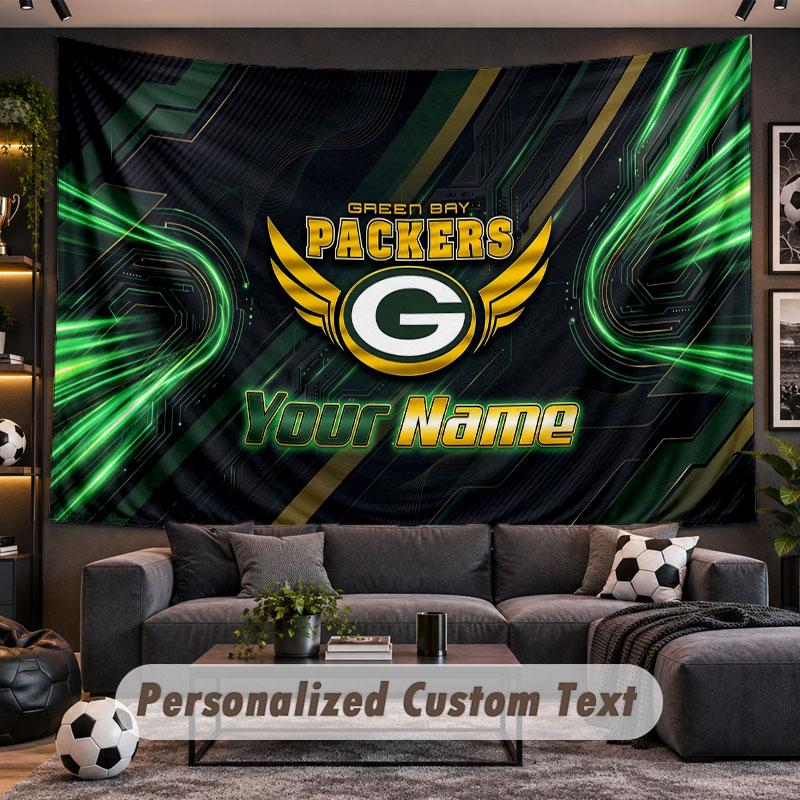 Wall Hanging Tapestry Custom NameGreen Bay Packers Pattern Personalized Printed Fabric Wall Decor