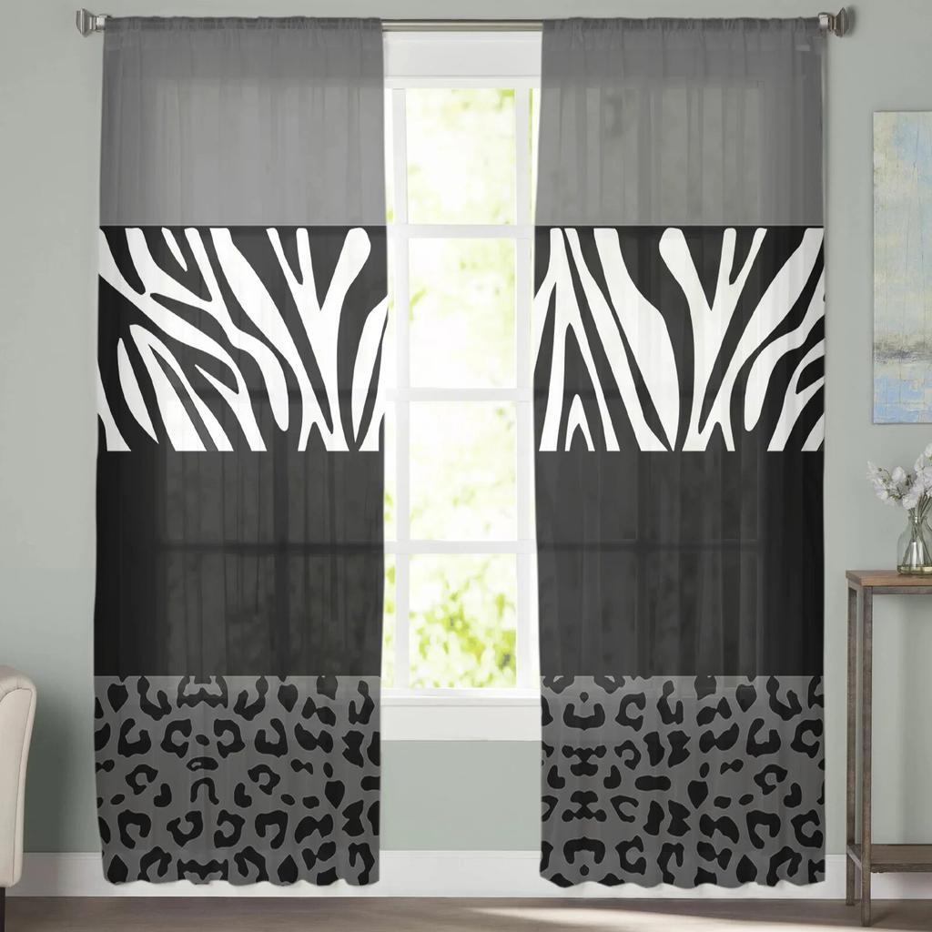 Leopard Zebra Print Gauze Curtains For Kids Bedroom Kitchen Living Room Holiday Decor Voile Screen