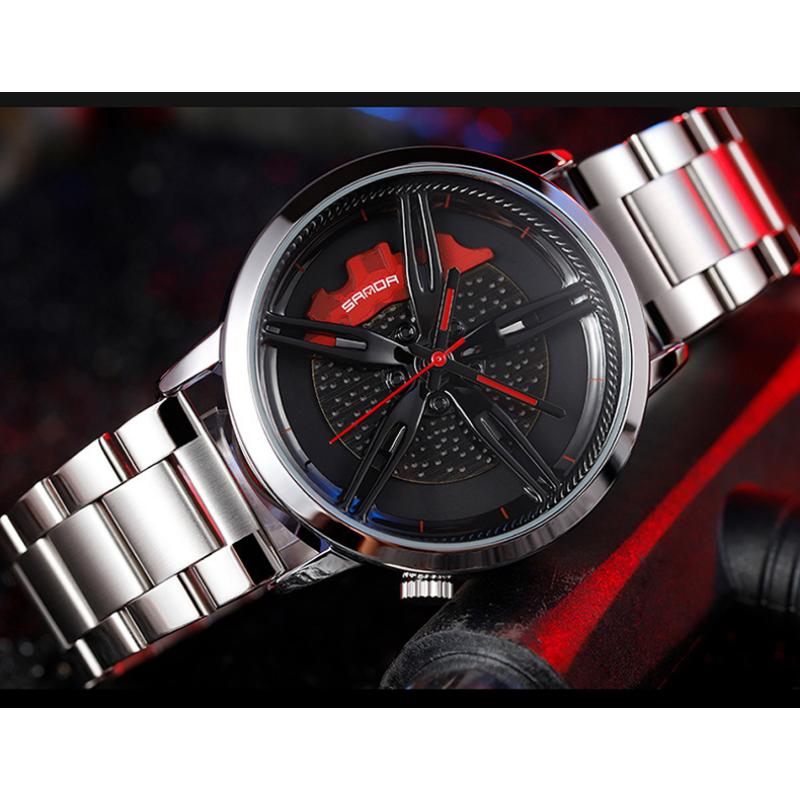 SANDA Новые мужские часы Модные мужские трендовые часы с полым циферблатом Водонепроницаемая концепция водонепроницаемых мужских автомобильных вращающихся кварцевых часов