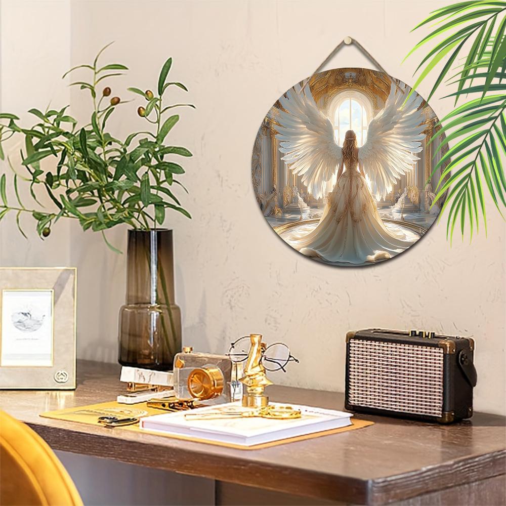 Pendant with a Pattern of the Back of an Angel, Decoration of Home Walls or Doors, 2d Flat Wooden, Christmas Decoration, Gifts for Friends and Family