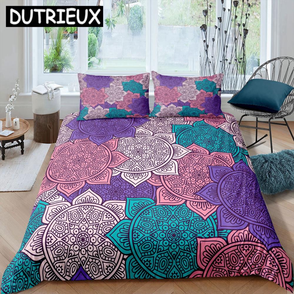 Постельное белье в богемном стиле, модный 3D комплект с мандалой, пододеяльники, одеяло, постельное белье, размеры твин, квин, кинг, полуторный, подарок, современный, цветок