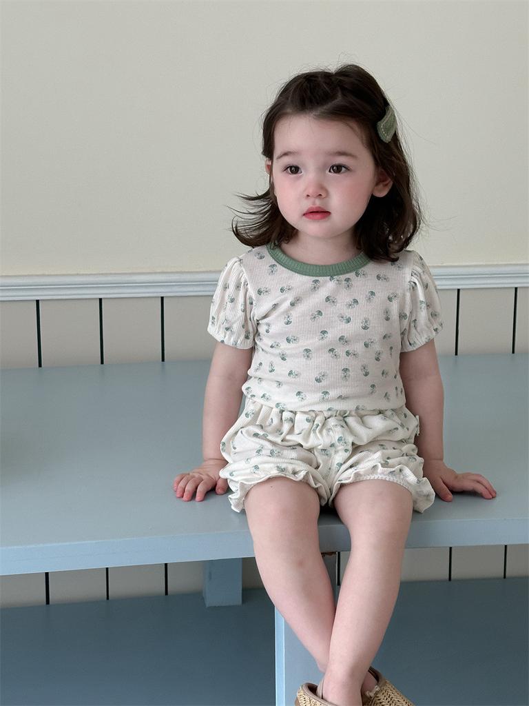 Милый летний пижамный комплект для девочек в корейском стиле, легкий комплект с шортами с цветочным принтом