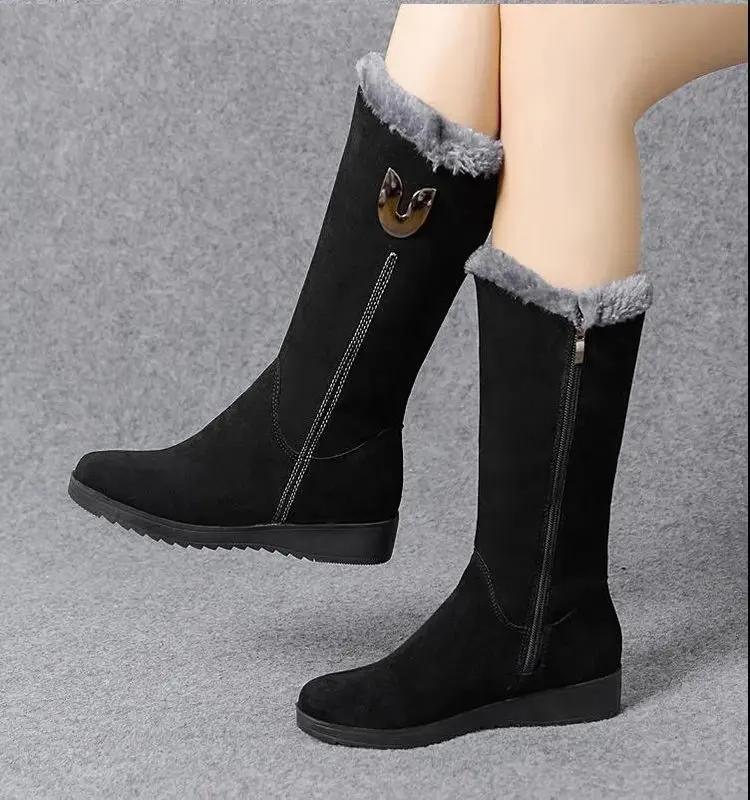 2025 New Women's Boots Mid-calf Boots Plush Warm Snow Boot Wedge Platform Boots for Women Winter Cotton Boot Botas Mujer