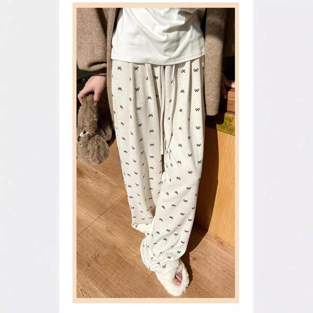 Корейские ретро брюки с бантом, с высокой талией, широкими штанинами, из шелковистой ткани для женщин