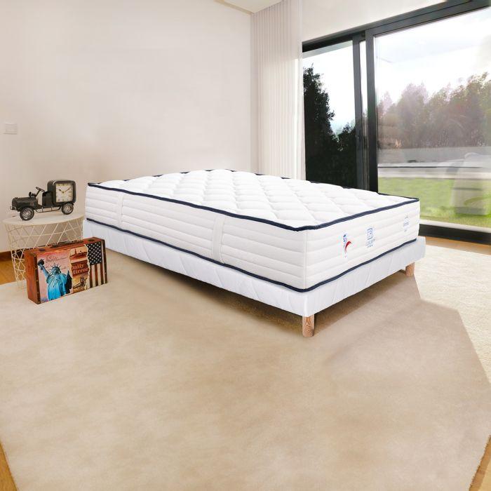 Ensemble Matelas 140x190 cm, Patriote, 27 cm, ressorts ensachés, ferme, face été/hiver + sommier blanc ep 13cm