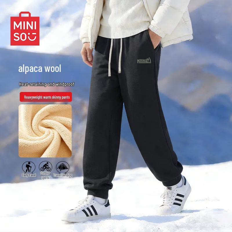 MINISO Мужские зимние теплые зауженные повседневные брюки из флиса альпаки