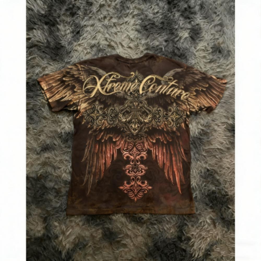 Fashion Summer Men's T-shirt Gothic Skull Cross Wing Print Tees Round Neck T-shirt Outdoor Street Style Top Casual Women's Clothing