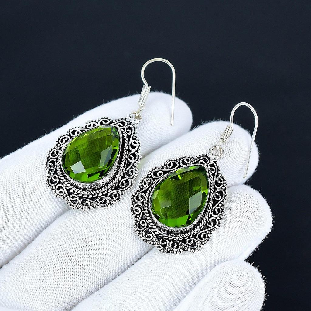 Unique Peridot Gemstone Earrings, 925 Sterling Silver Earrings, Silver Earrings For Gift, Peridot Dangle Drop Earrings For Valentine's Day Gifts