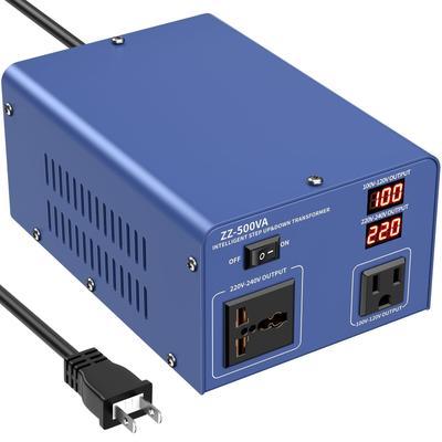 Трансформатор JARXIOKE 500 Вт, Повышающе-понижающий трансформатор для 220 В в 100 В, Совместим с зарубежными устройствами 220 В, 1 розетка (100В-120В) и 1 розетка