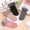 Bow Warm Cashmere Gloves for Women In Winter Korean Anti Slip Touch Screen Simple Finger Gloves Elegant and Fashionable Gloves