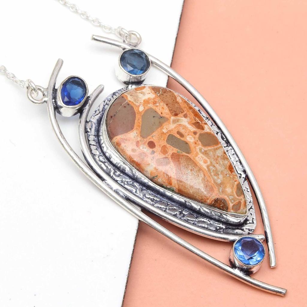 Birds Eye Jasper Tanzite  Mother's Day Antique Silver Jewelry Necklace 20 in