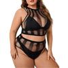 Oversize Women Mesh Hollow Sexy Bodystockings Large Plus Size See Through Erotic Open Crotchless Lingerie Bra Set XXXXL