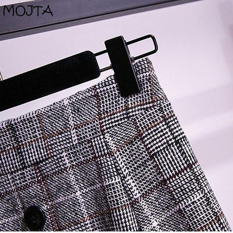 Autumn Winter Women's Wais Skirt High Waist A-line Skirt Vintage Plaid Mid-length Woolen Plaid Skirtt