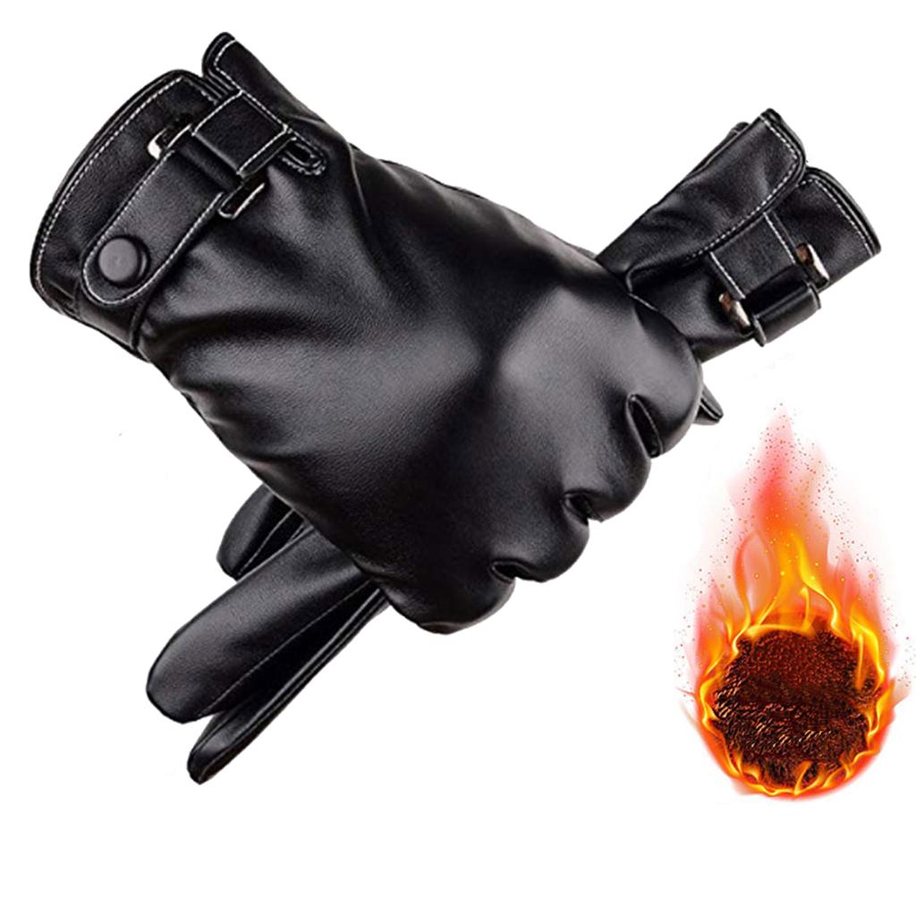 Fashion Winter Gloves Full Palm Touch Screen Warm Pu Leather Windproof Wrist Support Lightweight Cold Weather