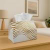 1pc Abstract Art Tissue Box | Golden White Wave Modern Minimalist Polyester Napkin Holder for Home, Kitchen, And Car Decor | Multi-Functional Tissue D
