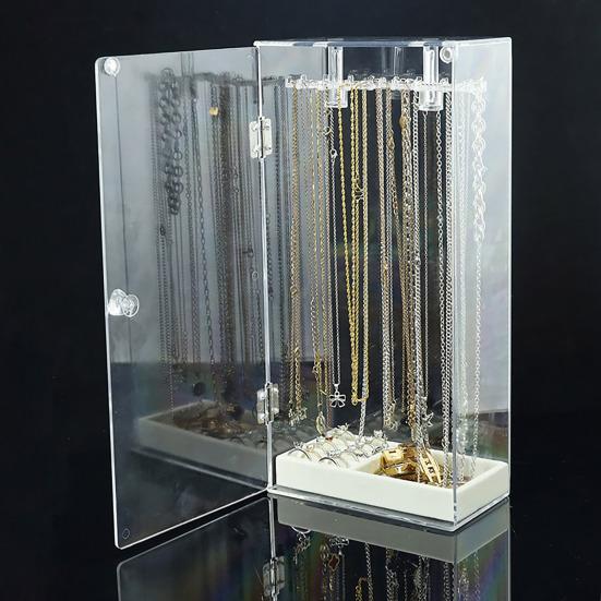 Подставка для ювелирных изделий, органайзер для ожерелий, большая емкость, вращающийся дизайн, пыленепроницаемый, прозрачный, для сережек, ювелирных изделий
