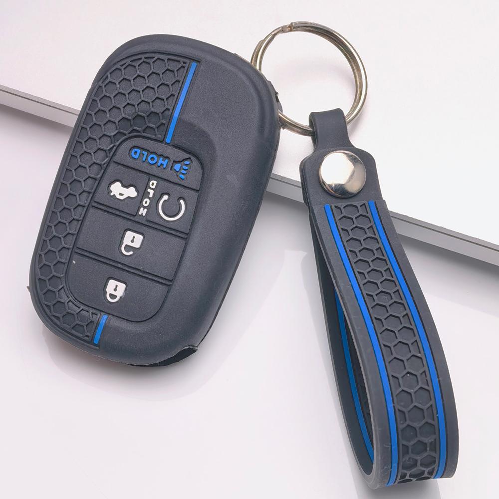 Мягкий силиконовый ремешок-брелок для автомобильного ключа Honda Fit Civic Accord Inspire HRV CRV Pilot Odyssey ZR Сотовая текстура Полосатая гоночная текстура Держатель брелока Защитник