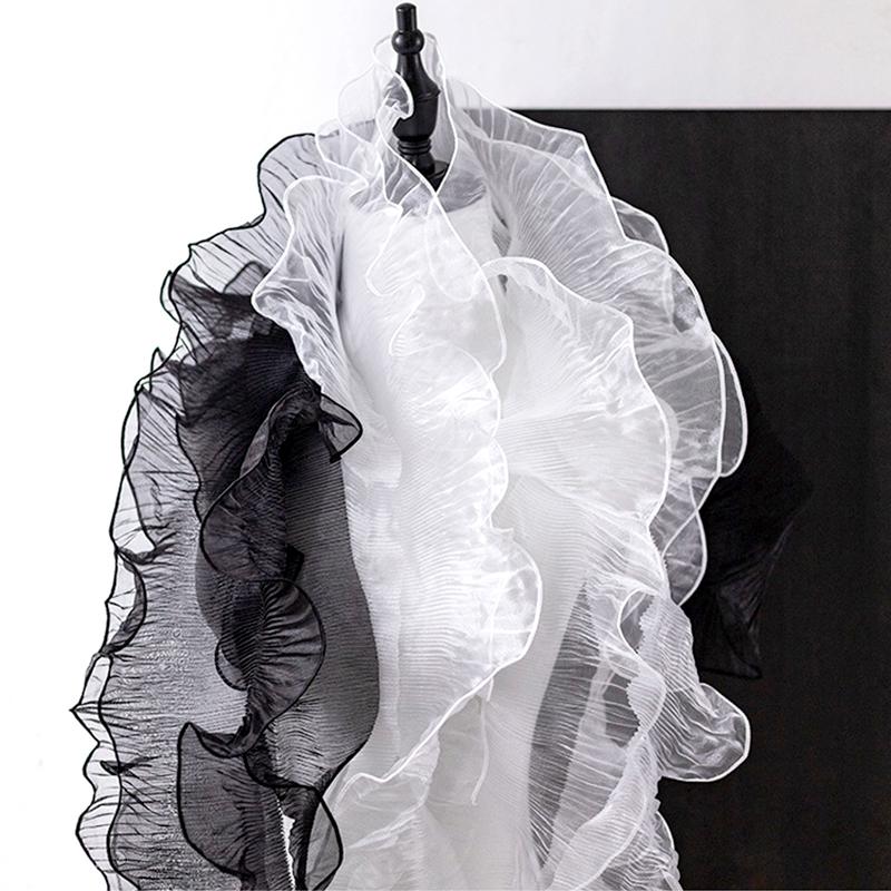 2 шт. кружевная отделка декоративная лента для вечеринки прозрачные переливающиеся аксессуары для платья модные большие волнистые швейные ткани плиссированные оборки