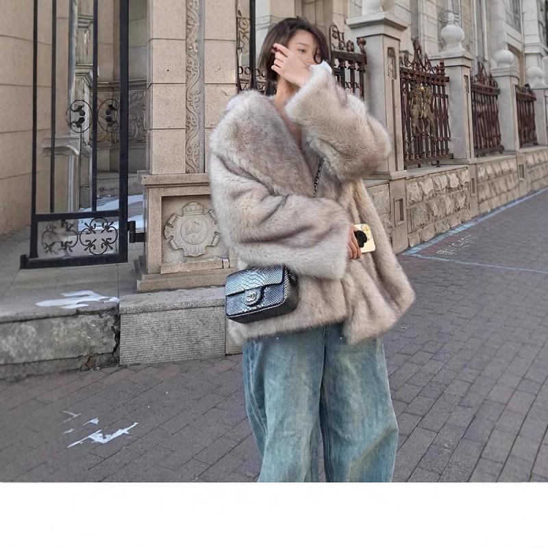 2026 Winter Faux Fur Coat Womens Mid-Length Blazer Collar Elegant Outerwear