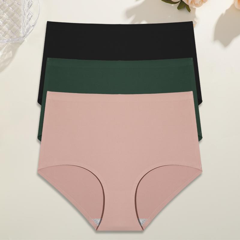3Pcs Plus Size Ice Silk Underwear Women's Seamless Panties Sexy High Rise Traceless Invisible Briefs Breathable Lingerie