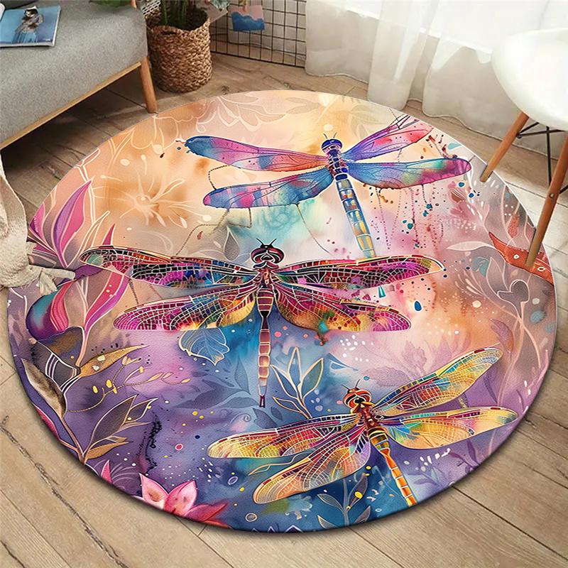 Beautiful dragonfly Round Area Rug,Carpet Rug for Living Room Bedroom Sofa Playroom Decor,Non-slip Floor Mat