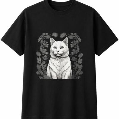Graphic White Cat Lover Mens Womens T-Shirt Unisex Novelty Gift Tee Funny