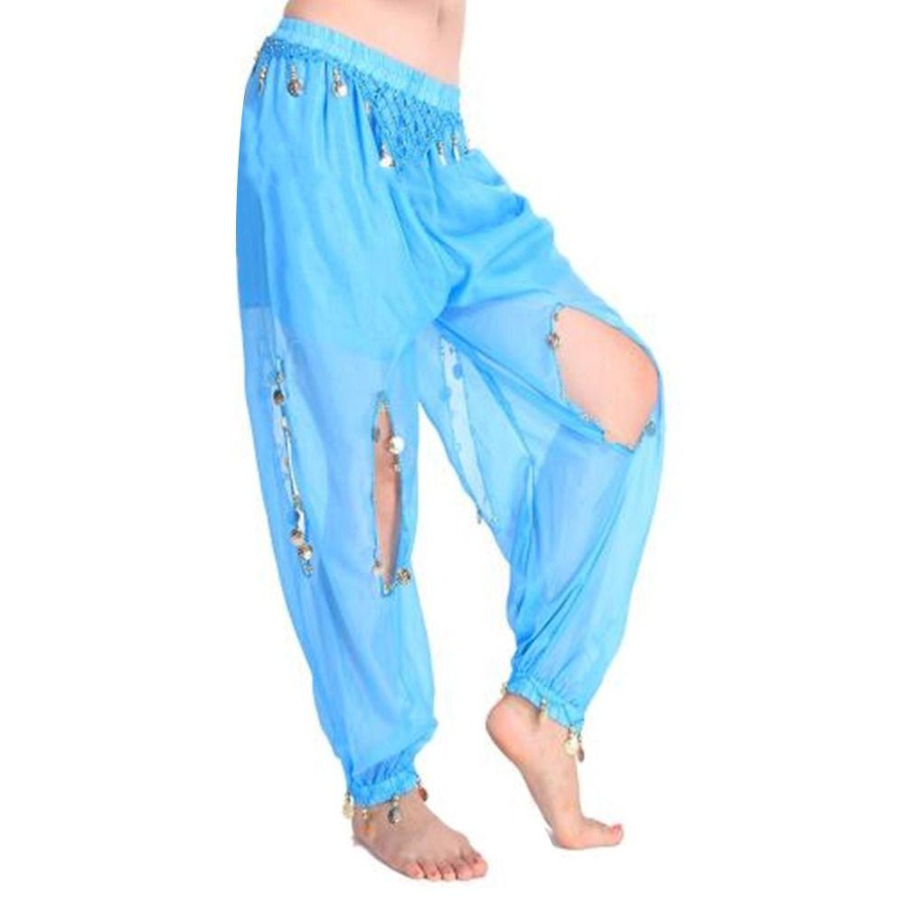 1pcs Belly Dancing Trousers Women Chiffon Bloomers Shiny Sequins Tassels Dancing Pants Show Costumes