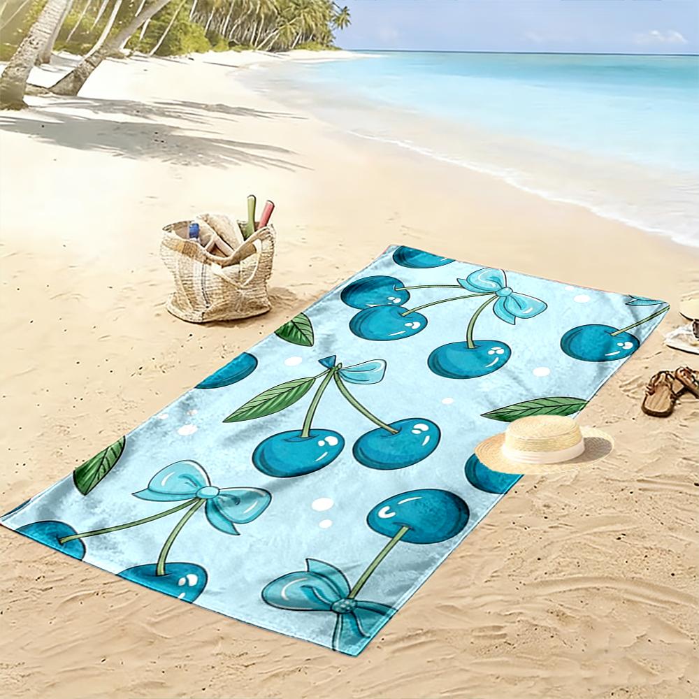 Blue Cherries Pattern Beach Towel Beach towel quick-drying for travel outdoor sports jogging beach and swimming