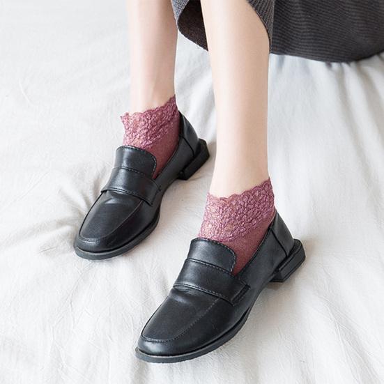 Women Winter Ankle Socks Thermal Socks with Lace Cuffs Warm Socks with Anti-Slip Sole for Daily Wear Street Dates