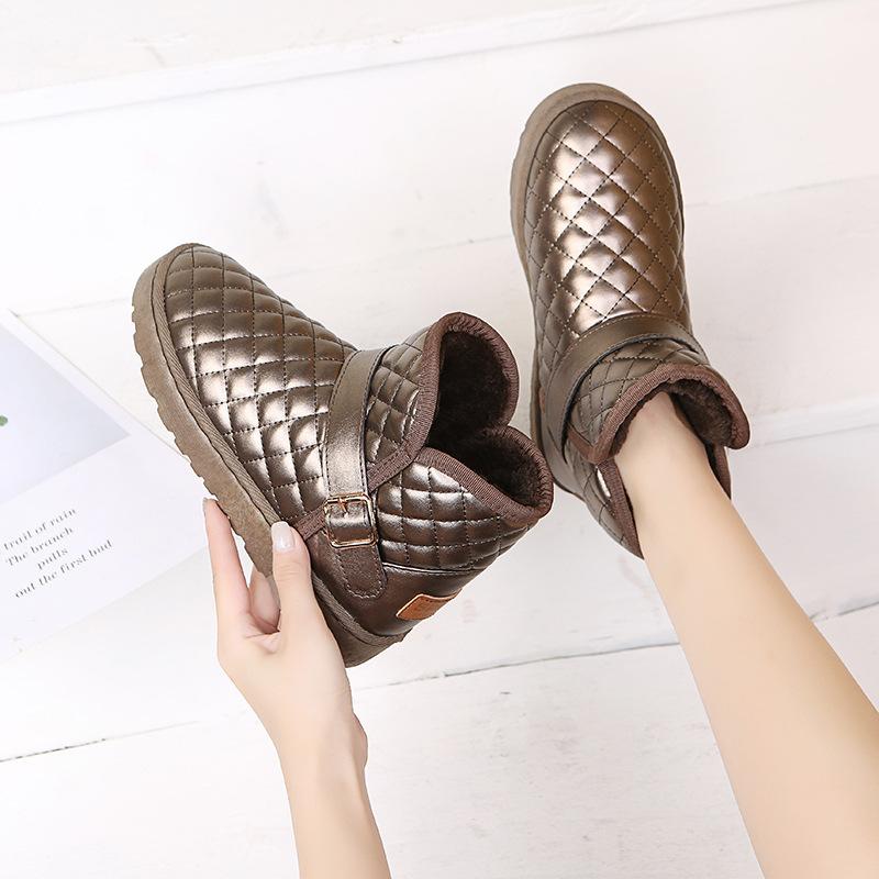 Толстые плюшевые зимние теплые ботинки для женщин, нескользящие непромокаемые зимние ботинки, женские теплые туфли на плоской подошве с хлопковой подкладкой