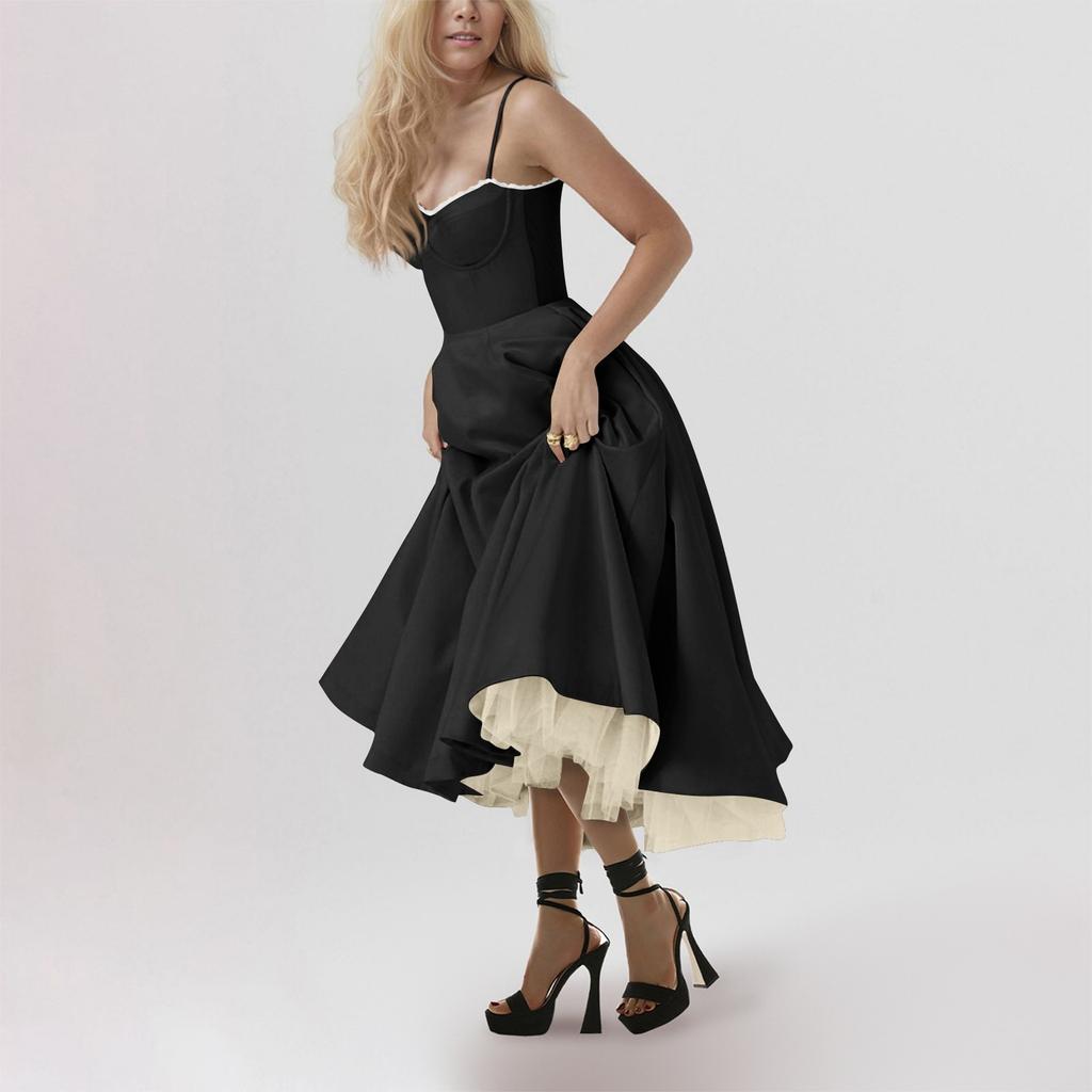 Женское модное однотонное платье принцессы с сеткой и двухслойным платьем на подтяжках