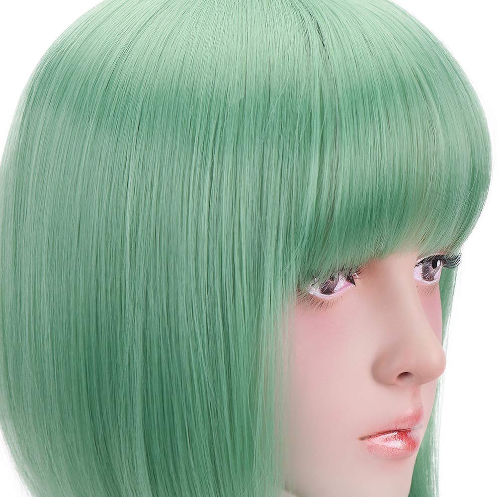 Wig Bob Short Full Wig Small Face Wig with Net Heat Resistant Colorful 17 Colors Available Women's (Green)