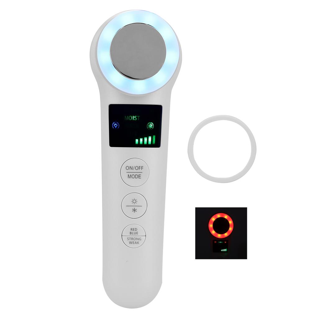 Hot Cold Face Massager Handheld Facial Vibration Massager Red Blue Light Therapy Beauty Machine