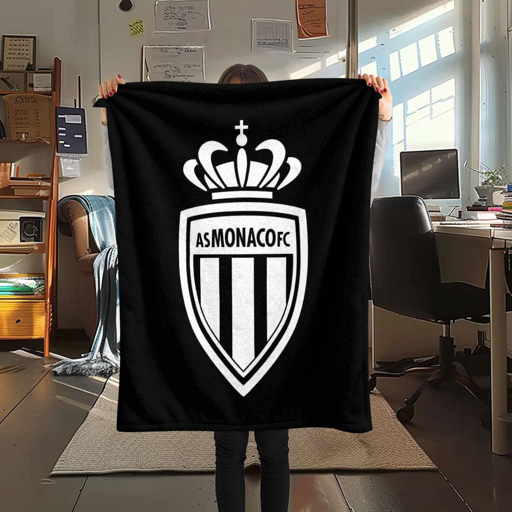 AS Monaco Printed Flannel Blanket, soft throw for bedroom sofa, washable,soccer fan merchandise, great gift.
