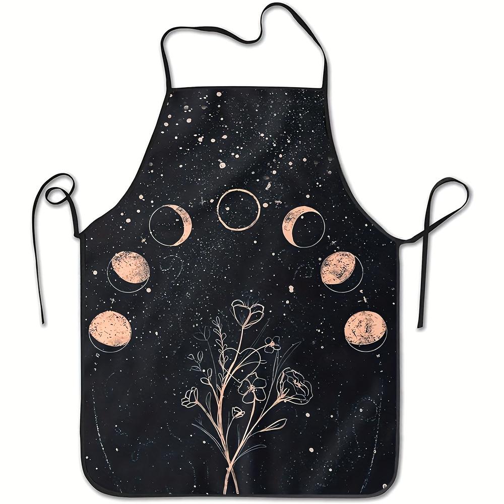 1pc, Simple and Elegant Geometric Moon Floral Pattern Printed Apron, Durable, Comfortable, Fun, and Practical Chef Cooking Apron, Suitable for Baking,