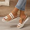 Summer Casual Color Blocking Sandals For Women Dressy Comfortable Soft Leather Thick Soled Slope Woven Straw Sandals 36-43