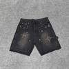 High Street Baggy Jeans Shorts for Men Wide Leg Blue Black Loose Five Denim Pants
